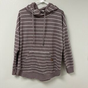Maurices Womens‎ Striped Cowl Neck Hoodie Sweatshirt Mauve Purple Large